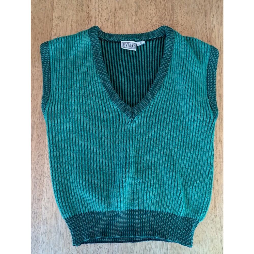 Evian LTD Womens Pullover Sweater Vest Medium Green Ribbed Vintage